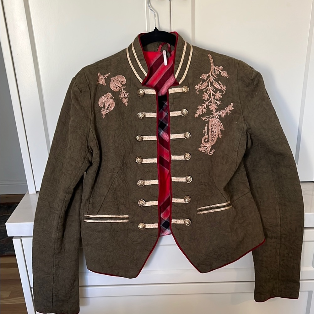 Free People Brown and tan Blazer with Ornate Embroidery